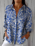 Frederikke | Camicetta Blu con Motivo Giardino