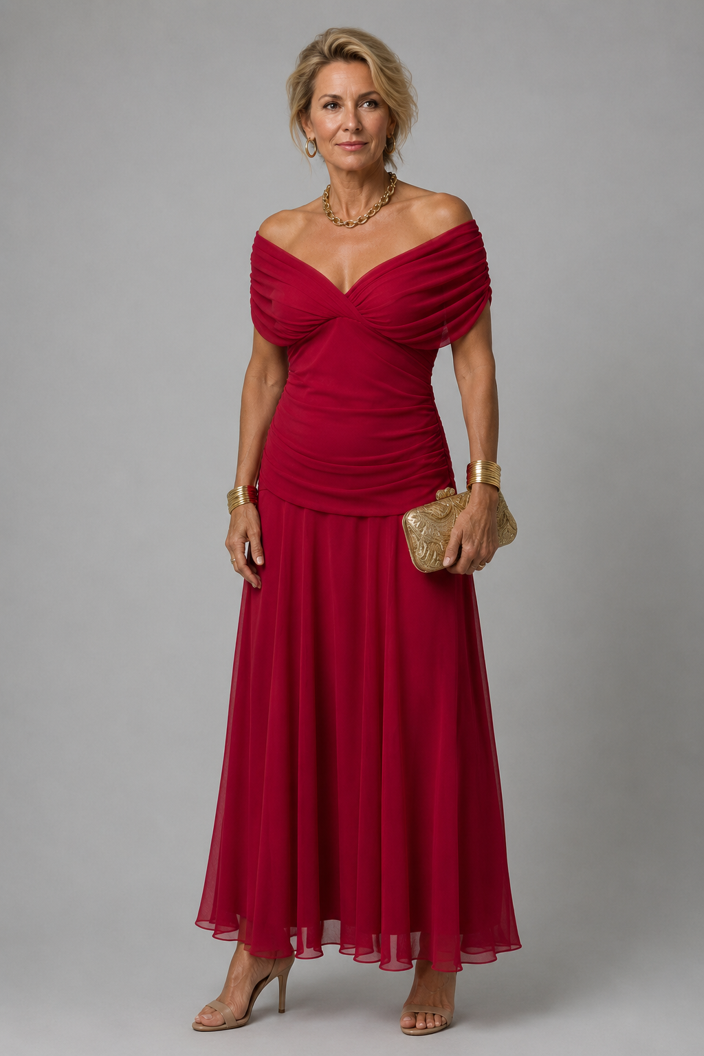 Ariane | Robe Midi Épaules Dénudées Drapée