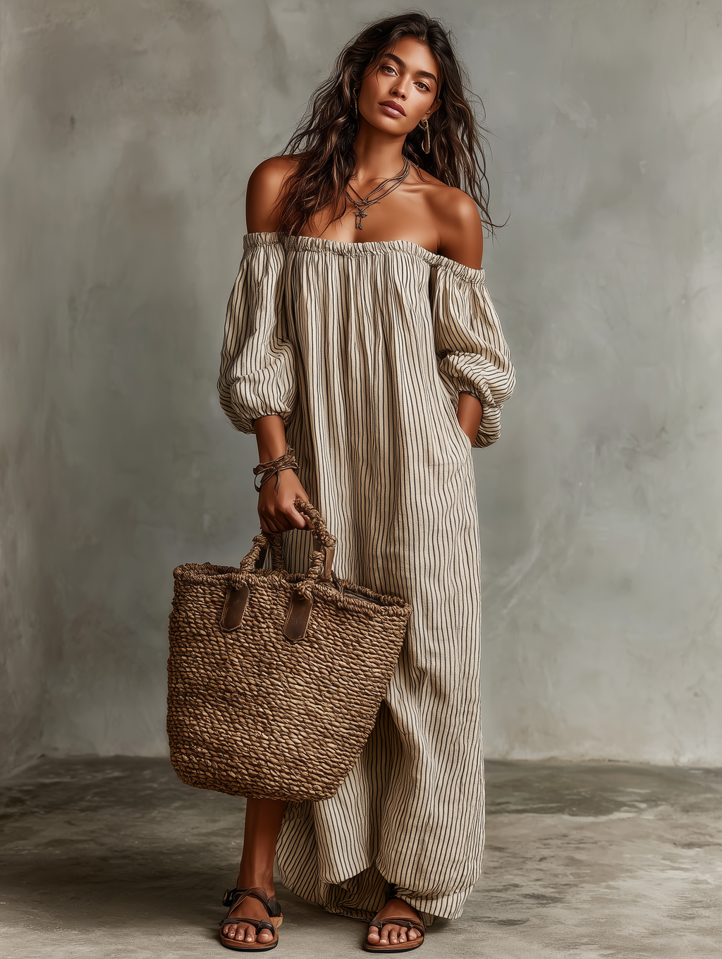Camélia | Robe Longue en Coton et Lin, Design Épaules Dénudées