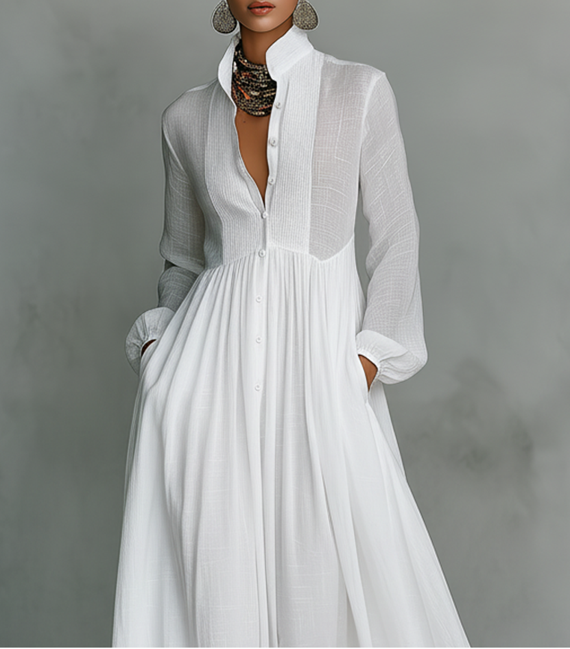Élise | Robe Maxi Minimaliste, Col Haut