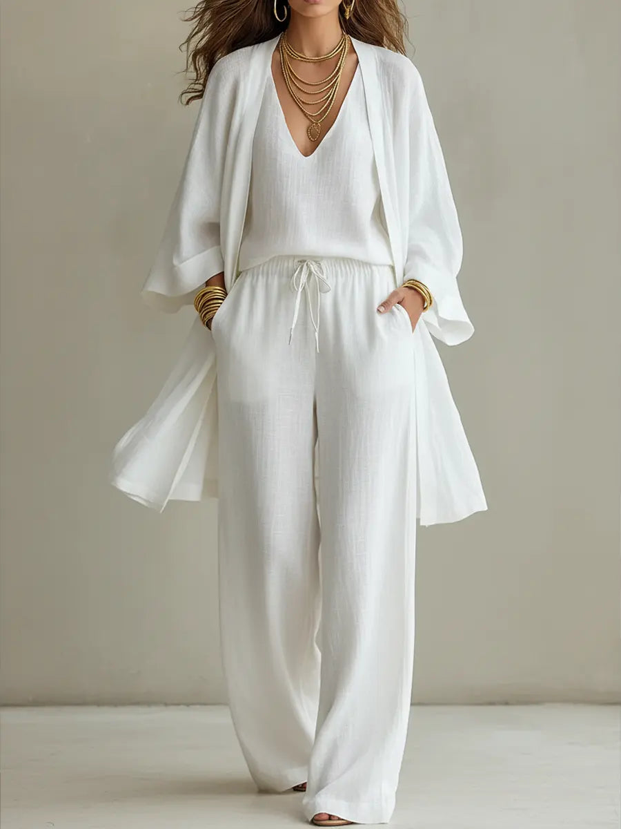Isabelle | Ensemble homewear 3 pièces en lin décontracté