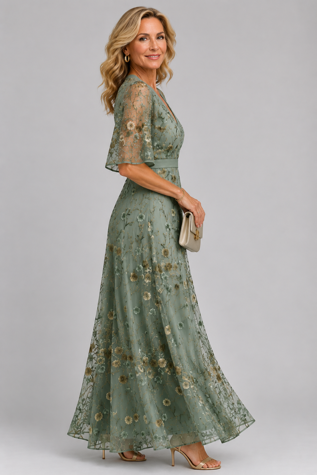 Solenne | Robe Midi Fleurie, Col Halter
