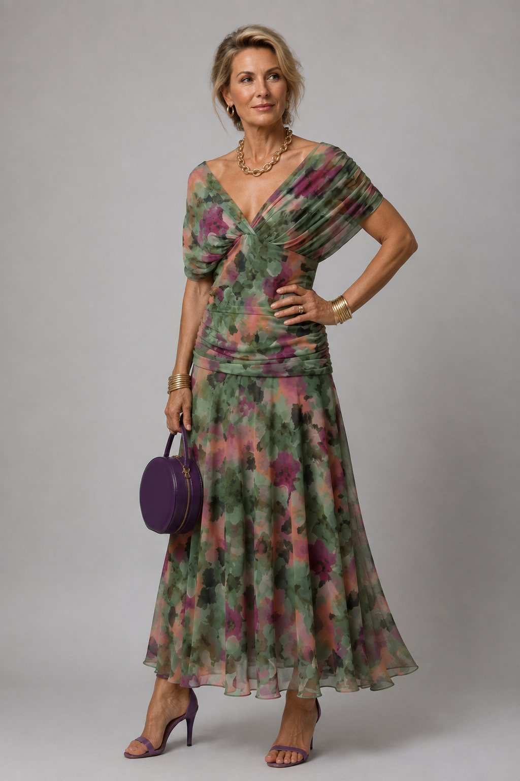 Ariane | Robe Midi Épaules Dénudées Drapée
