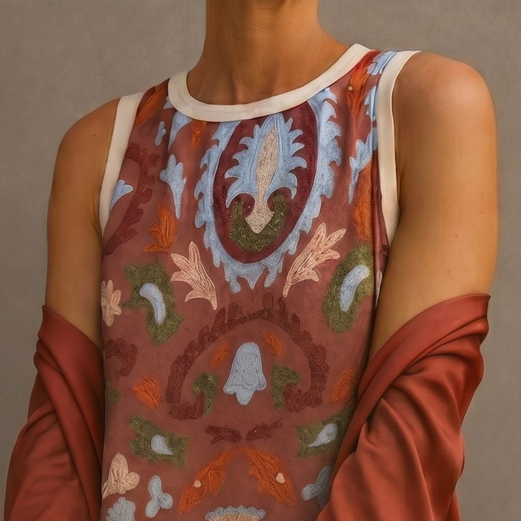 Danielle | Robe longue imprimée et gilet assorti