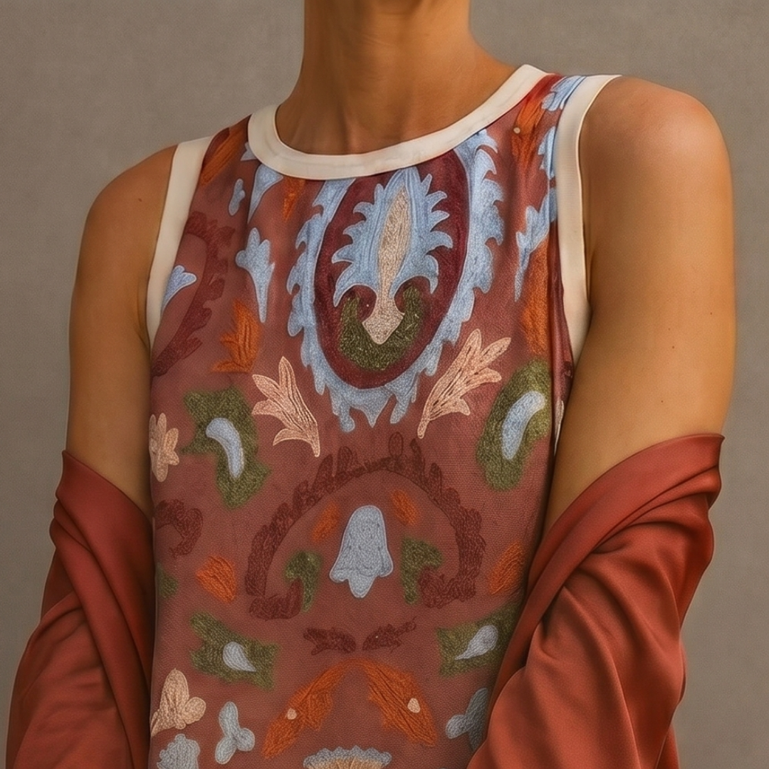 Danielle | Robe longue imprimée et gilet assorti