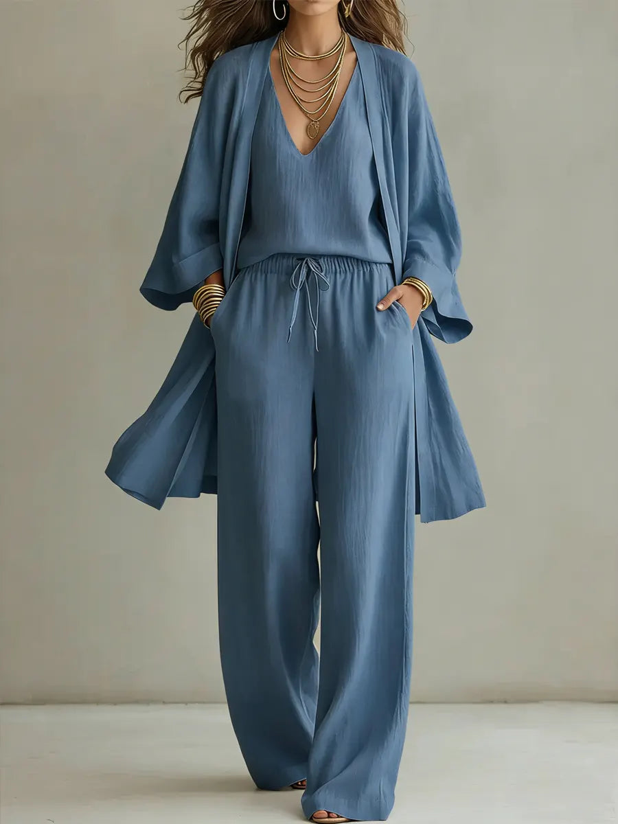 Blandine | Ensemble Homewear Trois Pièces en Lin Décontracté