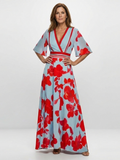 Corinne | Robe maxi fleurie à manches courtes et col en V