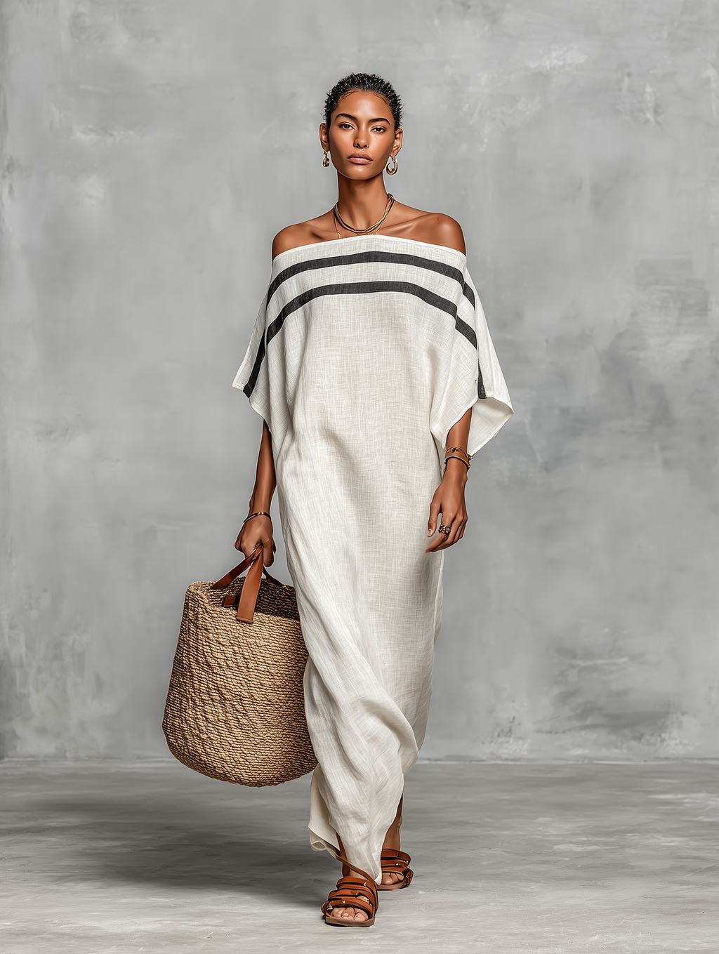 Sophie | Robe Maxi en Lin, Épaules Dénudées