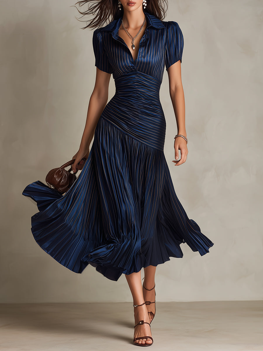Adriana | Robe midi satinée à rayures rétro