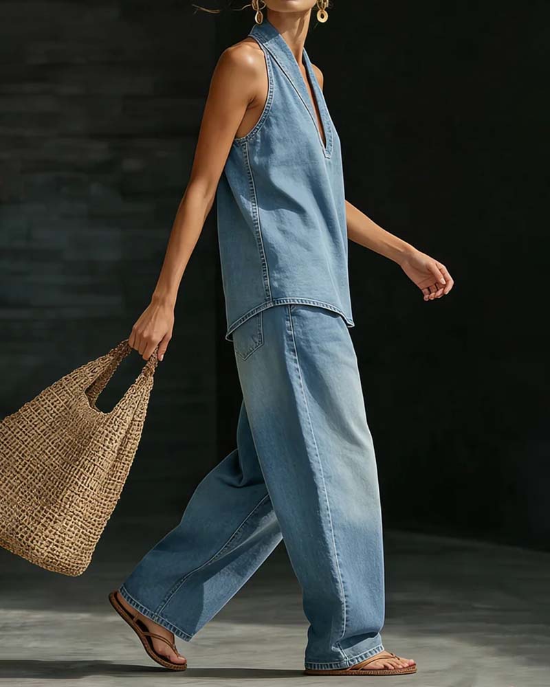 Martine | Ensemble Long Fluide Col en V