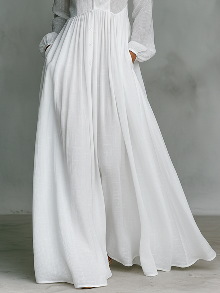Zoé | Robe Maxi Patchwork en Coton et Lin, Col Montant