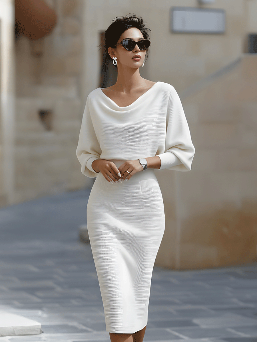 Alice | Robe midi drapée blanche