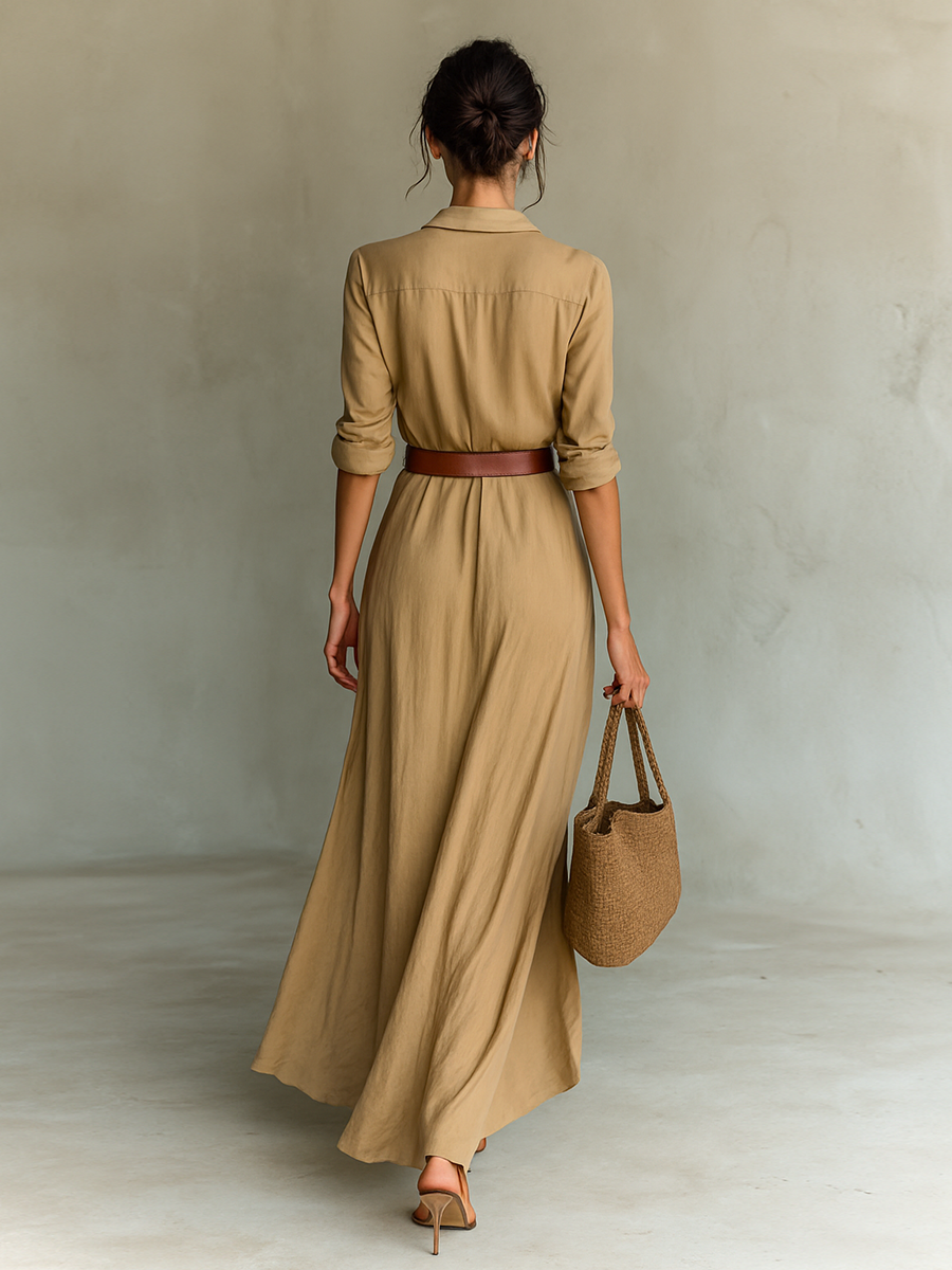 Philippine | Robe Maxi Col Revers, Manches Longues