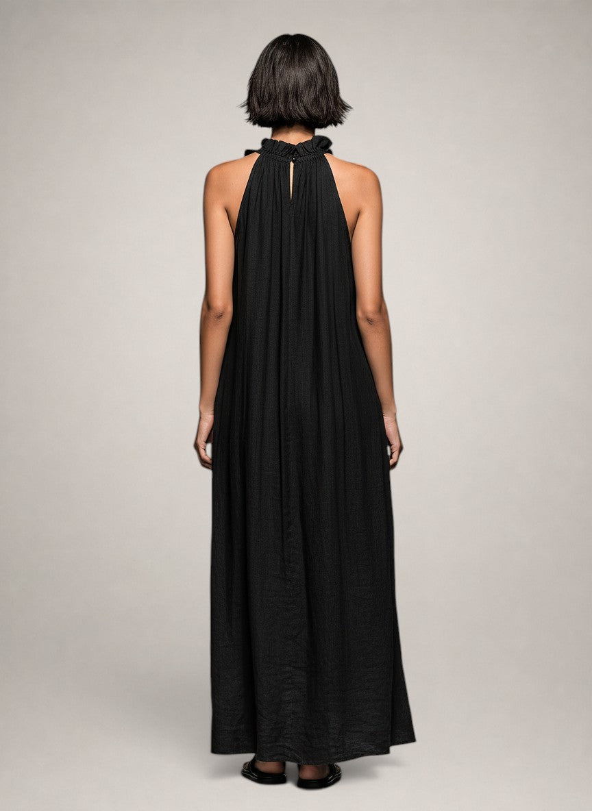 Léonore | Robe Maxi en Lin, Sans Manches, Volants