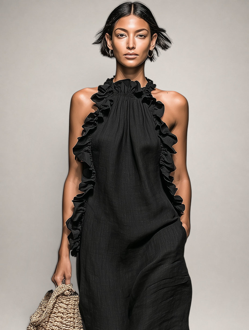 Léonore | Robe Maxi en Lin, Sans Manches, Volants