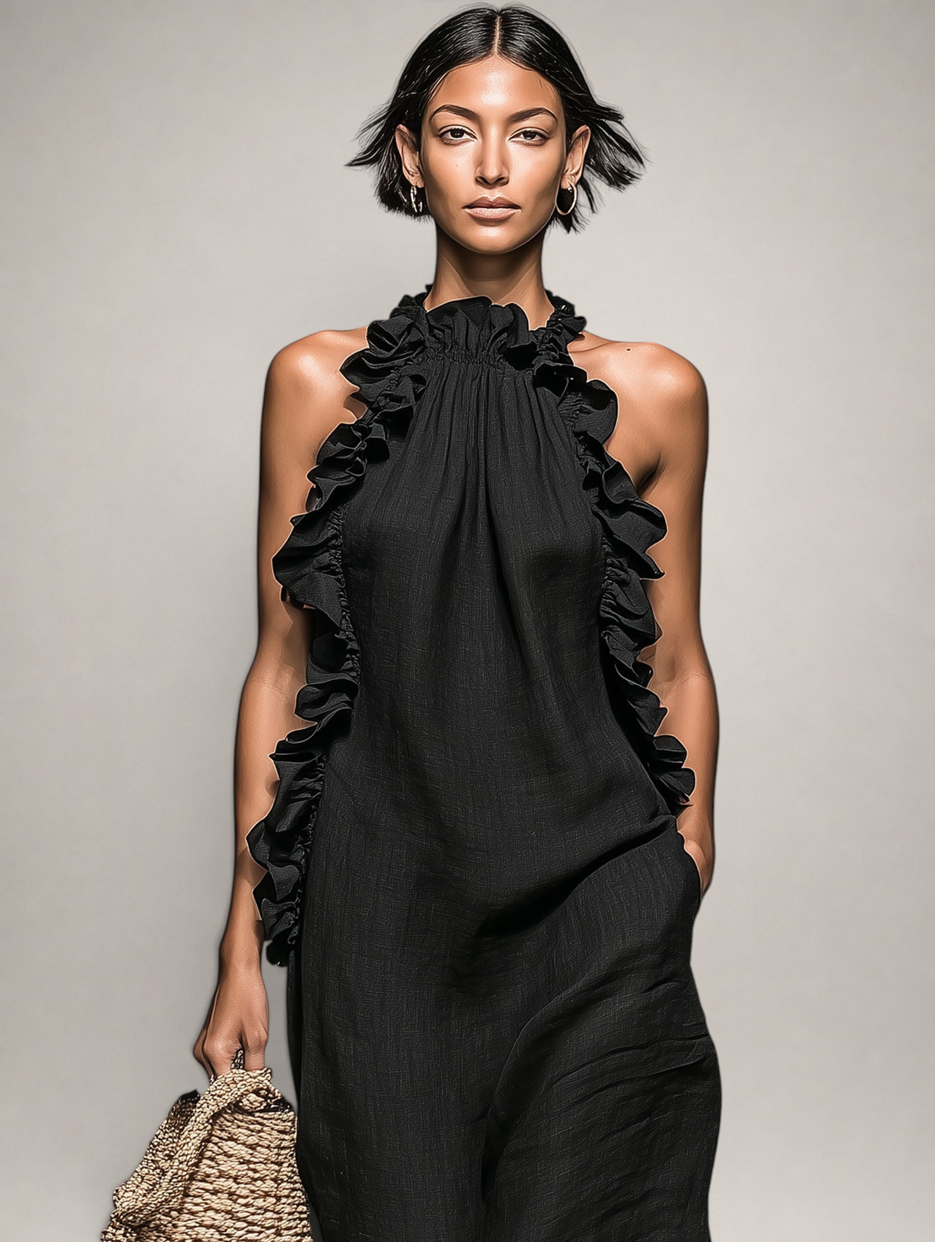 Léonore | Robe Maxi en Lin, Sans Manches, Volants