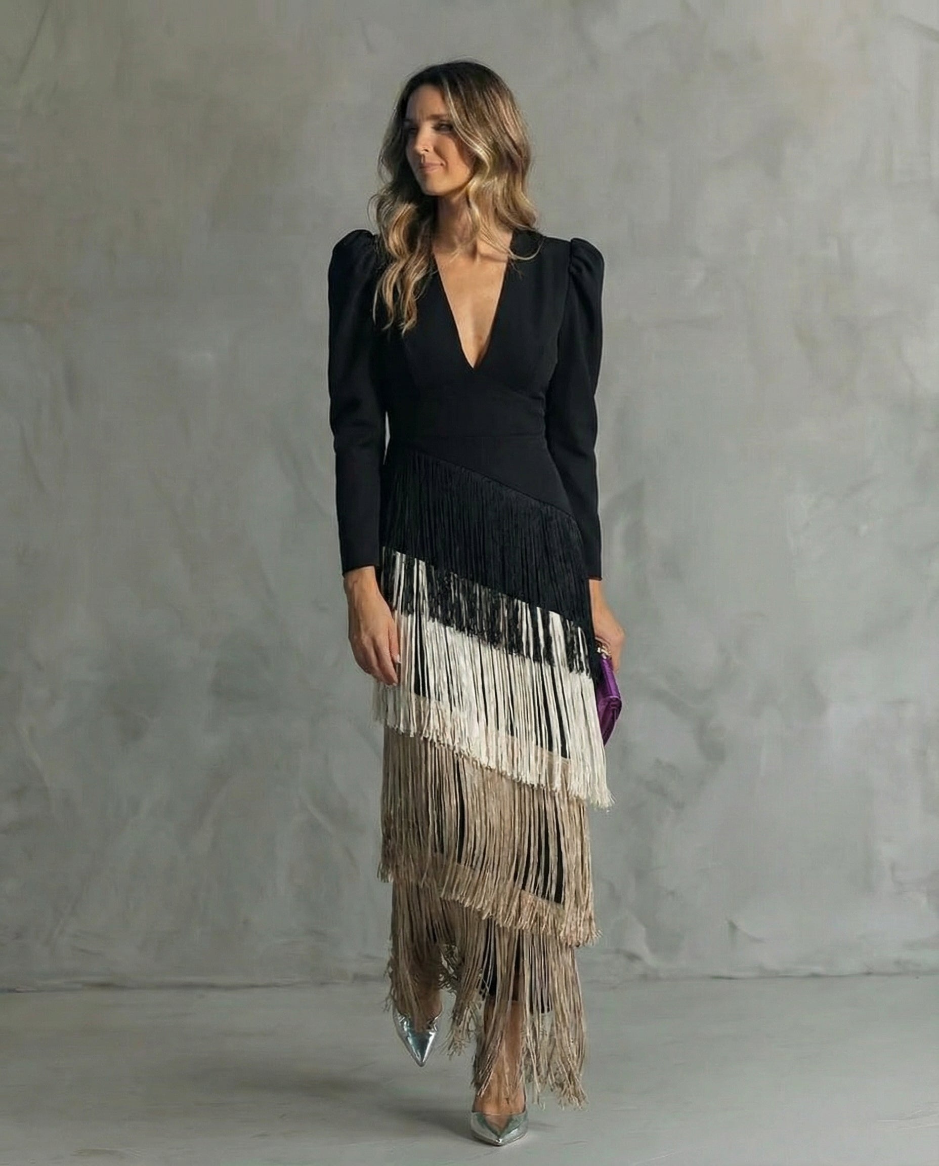 Claire™ | Robe midi élégante à manches frangées