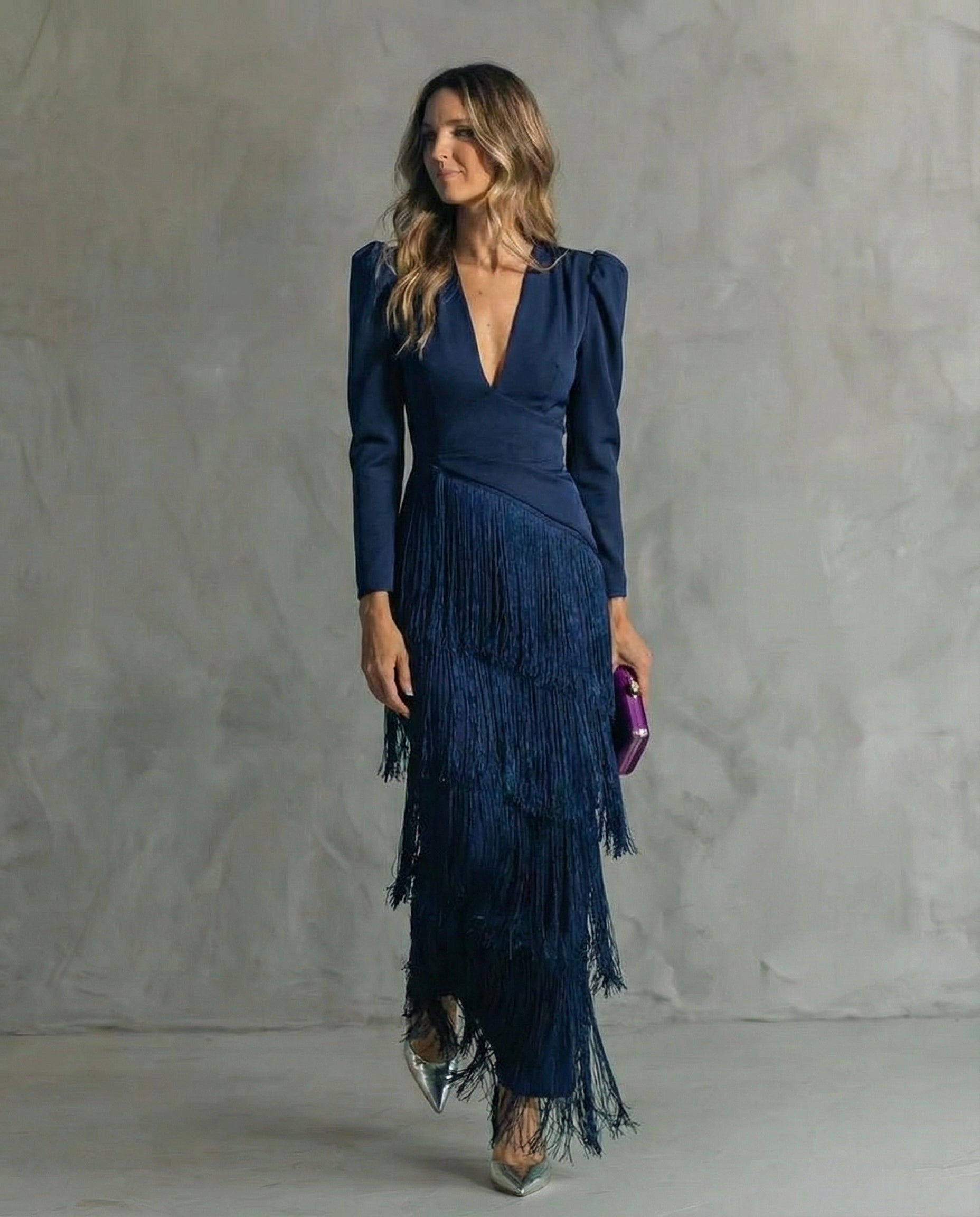 Claire™ | Robe midi élégante à manches frangées