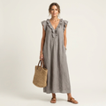 Josette | Robe Maxi en Lin à Volant, Col en V