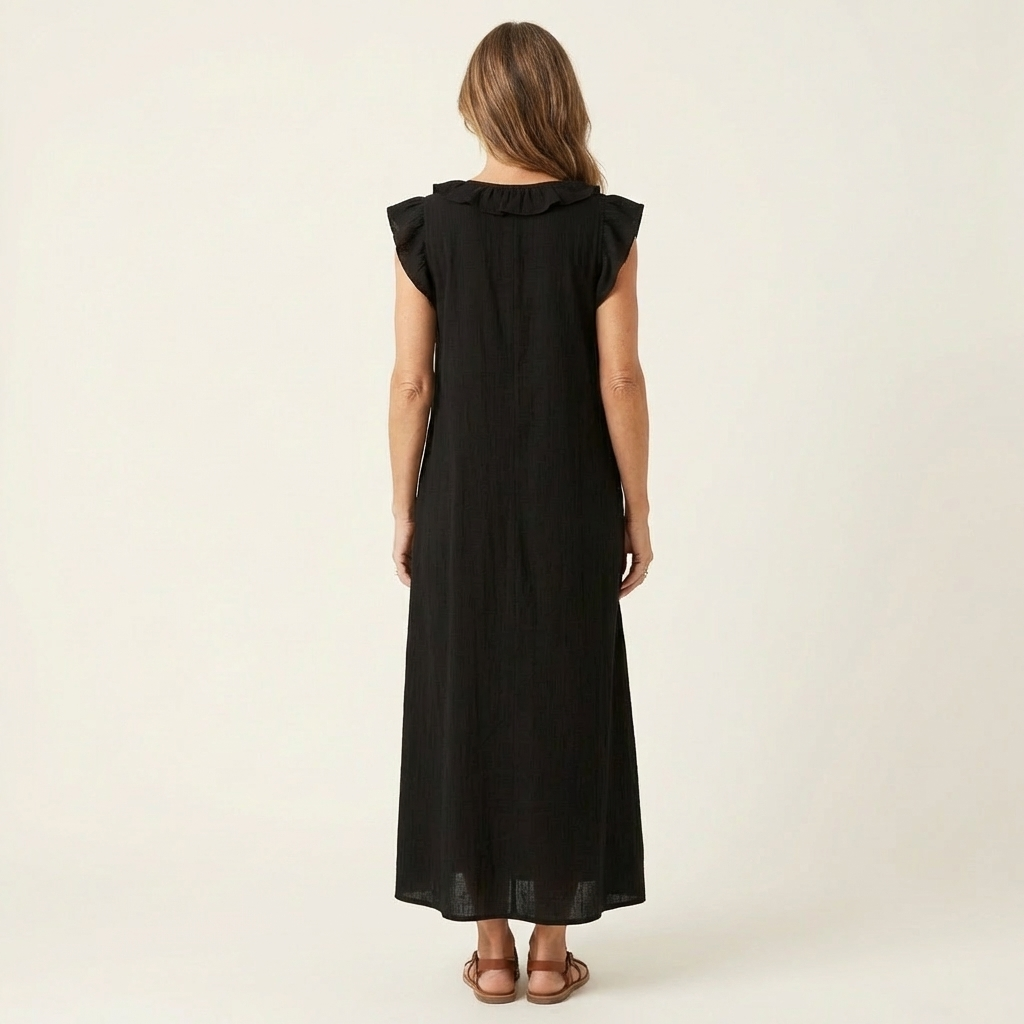 Josette | Robe Maxi en Lin à Volant, Col en V