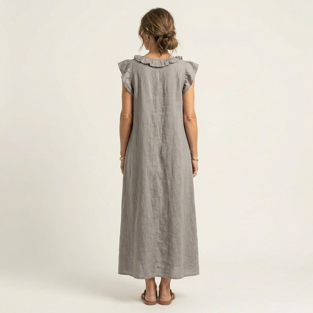 Josette | Robe Maxi en Lin à Volant, Col en V