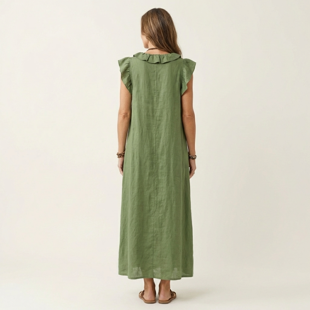 Josette | Robe Maxi en Lin à Volant, Col en V