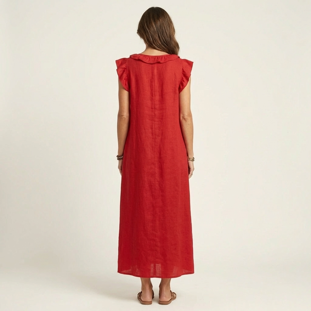 Josette | Robe Maxi en Lin à Volant, Col en V