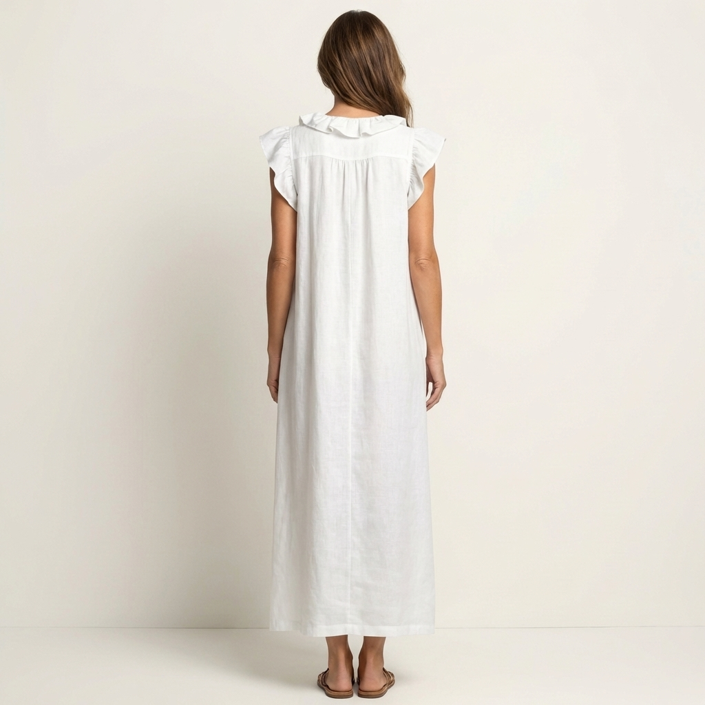 Josette | Robe Maxi en Lin à Volant, Col en V