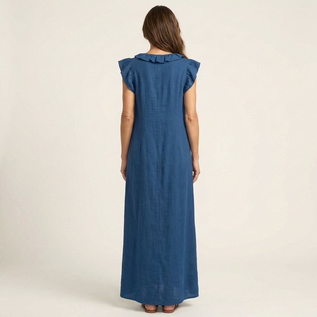 Josette | Robe Maxi en Lin à Volant, Col en V