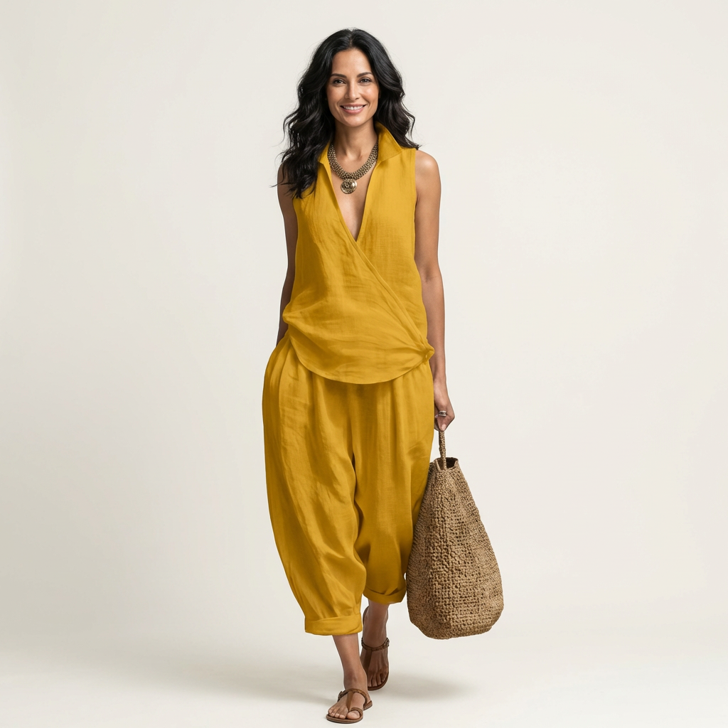 Solène | Ensemble Haut Cache-Cœur & Pantalon Large