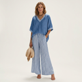 Juliette | Ensemble Haut Col en V Style Varsity & Pantalon Rayé