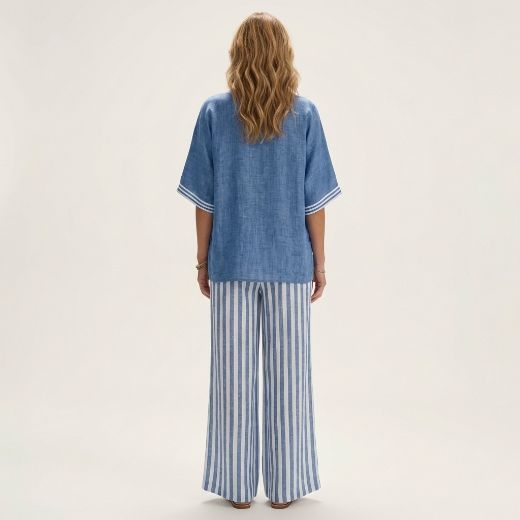 Juliette | Ensemble Haut Col en V Style Varsity & Pantalon Rayé