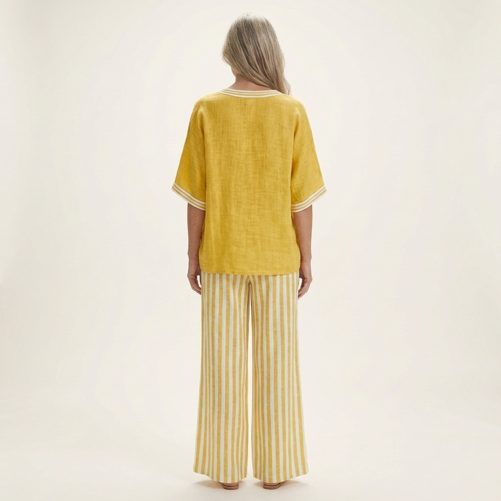 Juliette | Ensemble Haut Col en V Style Varsity & Pantalon Rayé