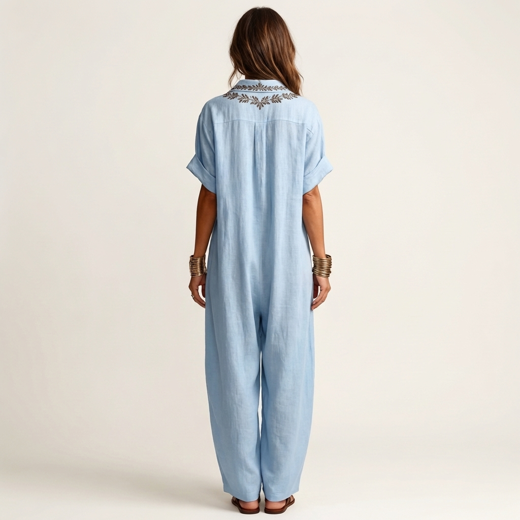 Margaux | Robe Maxi en Lin Brodée, Col en V