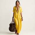 Margaux | Robe Maxi en Lin Brodée, Col en V