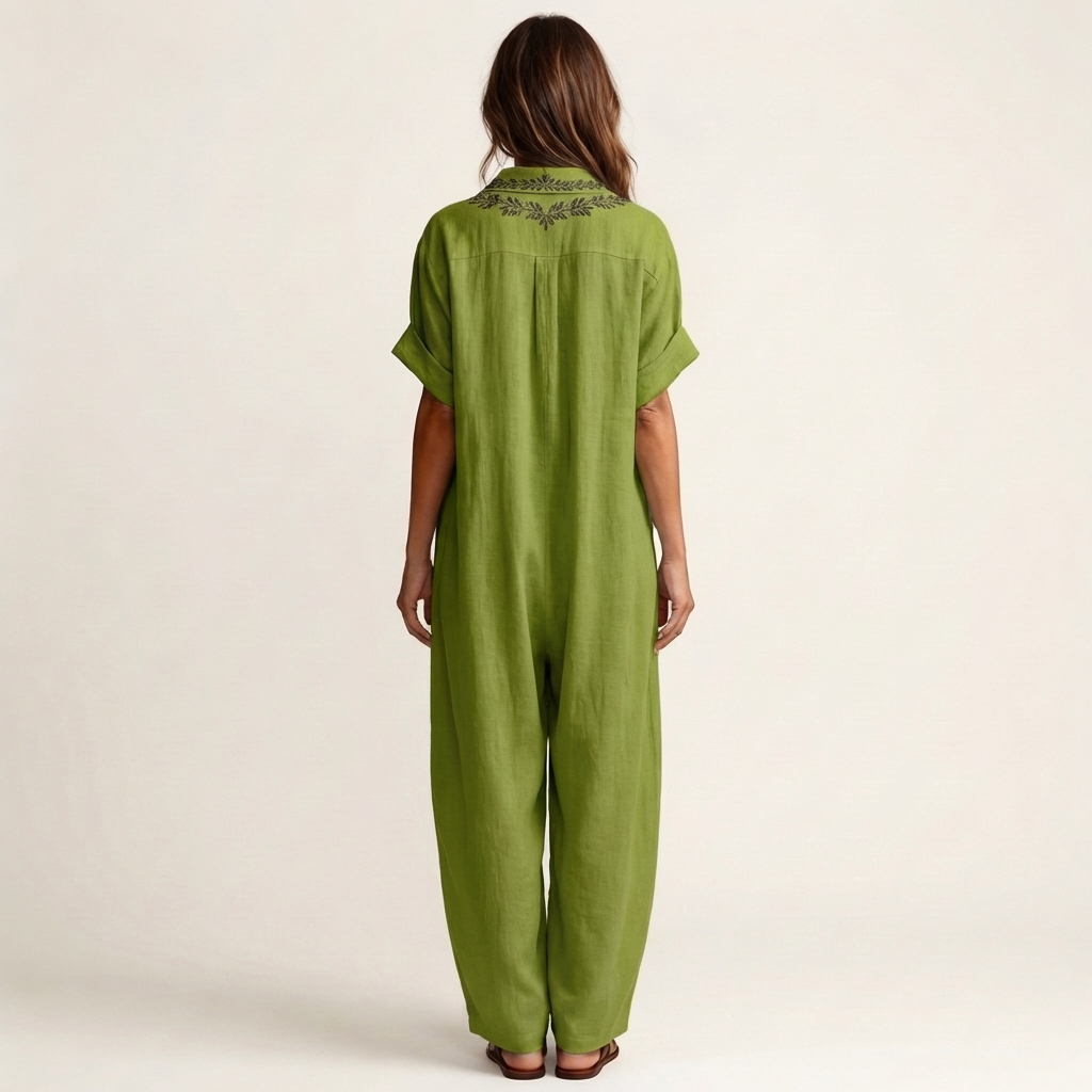 Margaux | Robe Maxi en Lin Brodée, Col en V