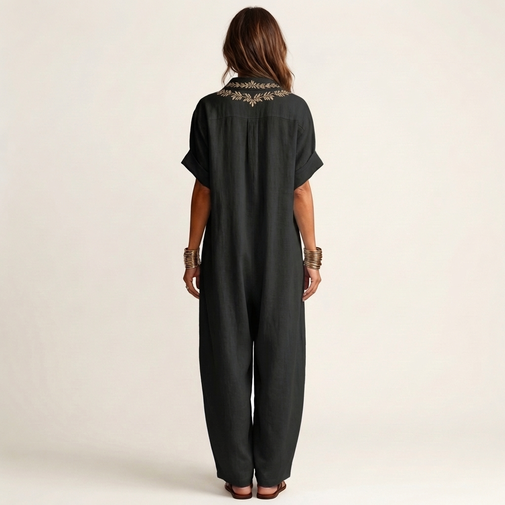 Margaux | Robe Maxi en Lin Brodée, Col en V