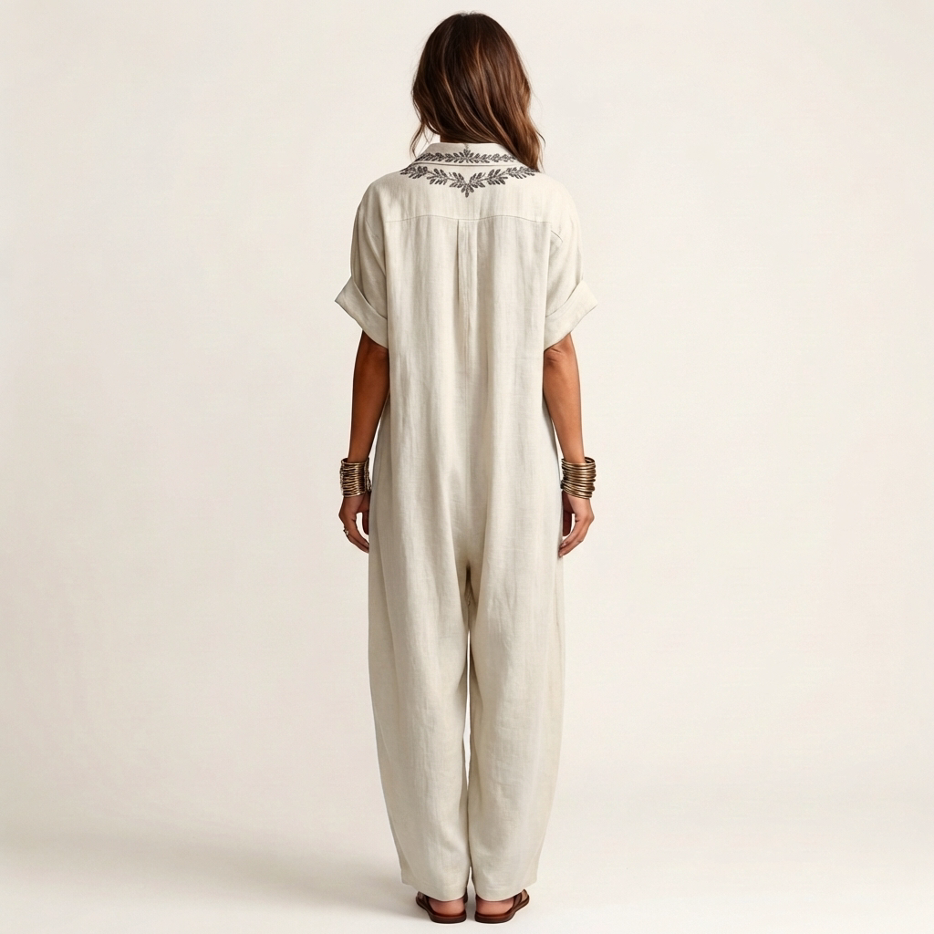 Margaux | Robe Maxi en Lin Brodée, Col en V