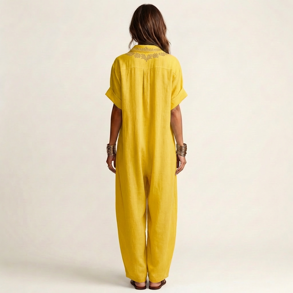 Margaux | Robe Maxi en Lin Brodée, Col en V