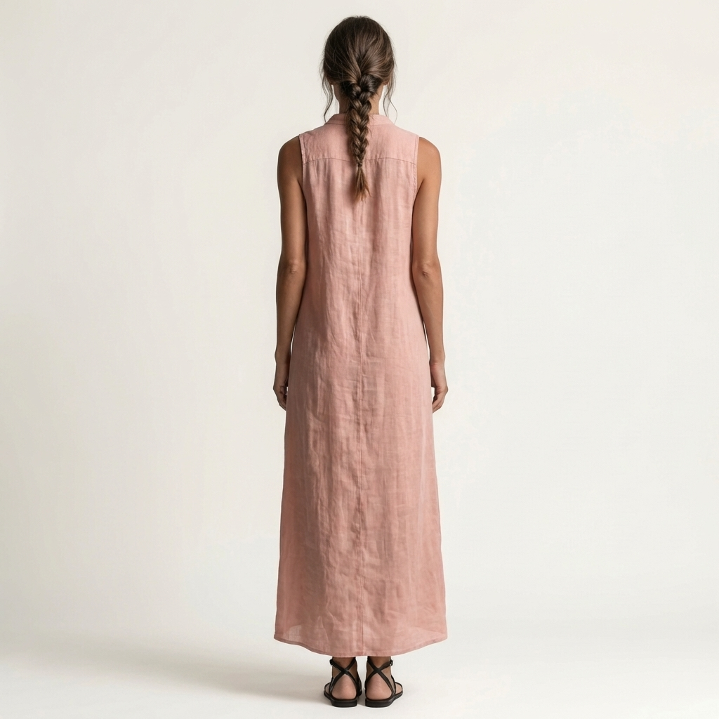 Mirabelle | Robe Maxi en Lin Sans Manches, Capuche et Boutons