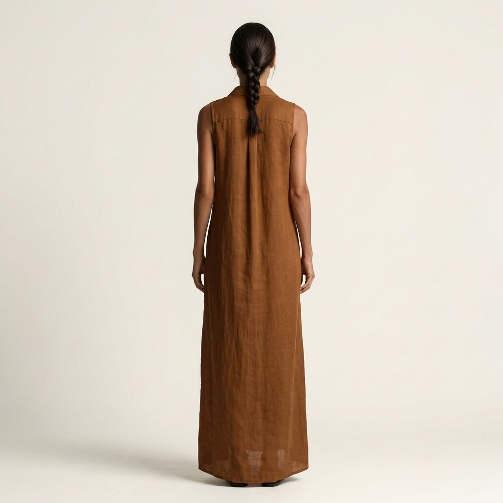 Mirabelle | Robe Maxi en Lin Sans Manches, Capuche et Boutons