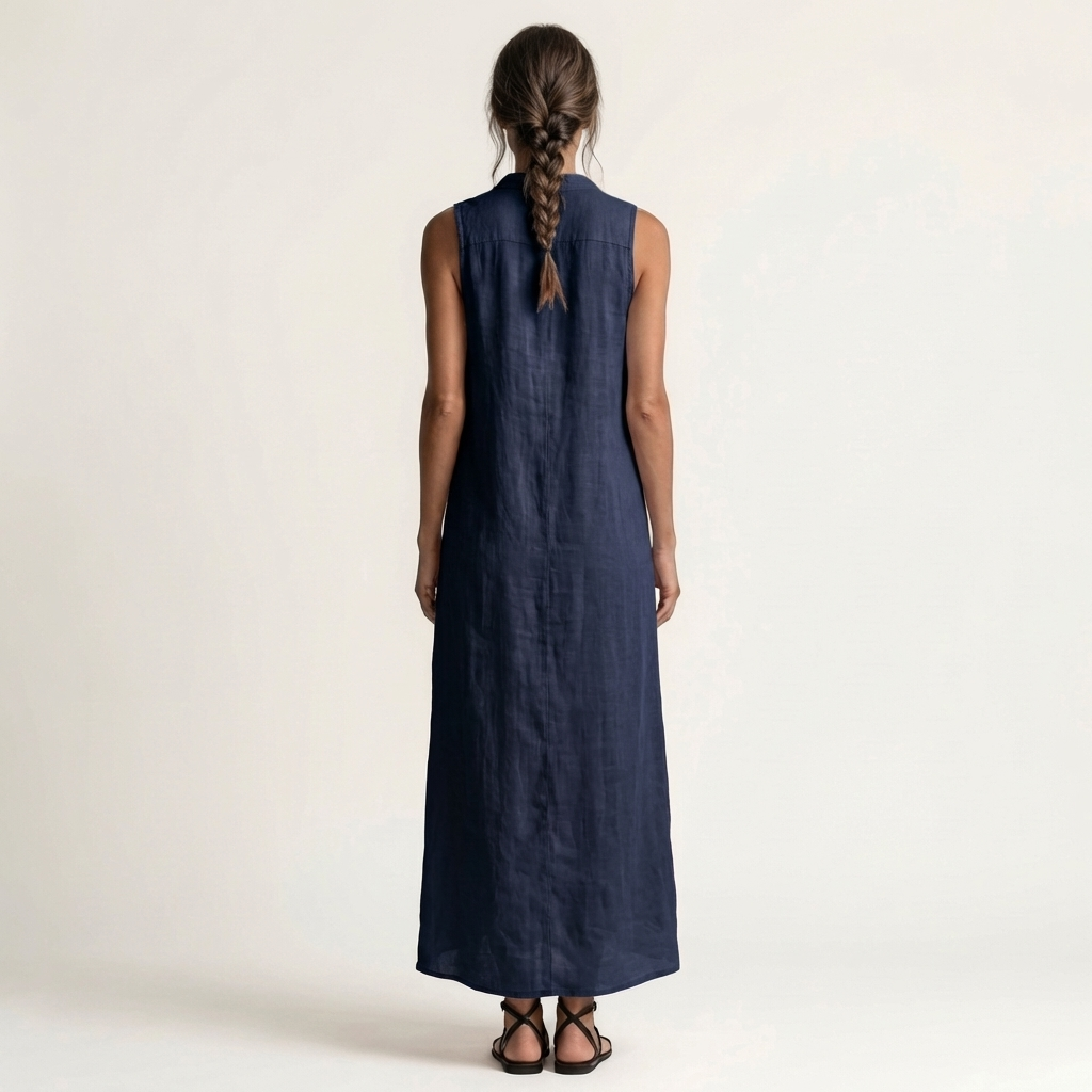 Mirabelle | Robe Maxi en Lin Sans Manches, Capuche et Boutons