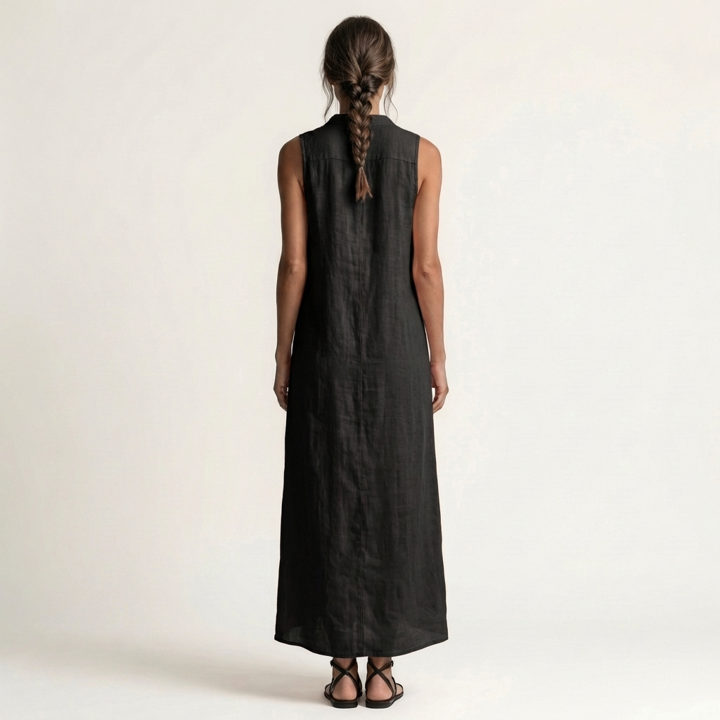 Mirabelle | Robe Maxi en Lin Sans Manches, Capuche et Boutons