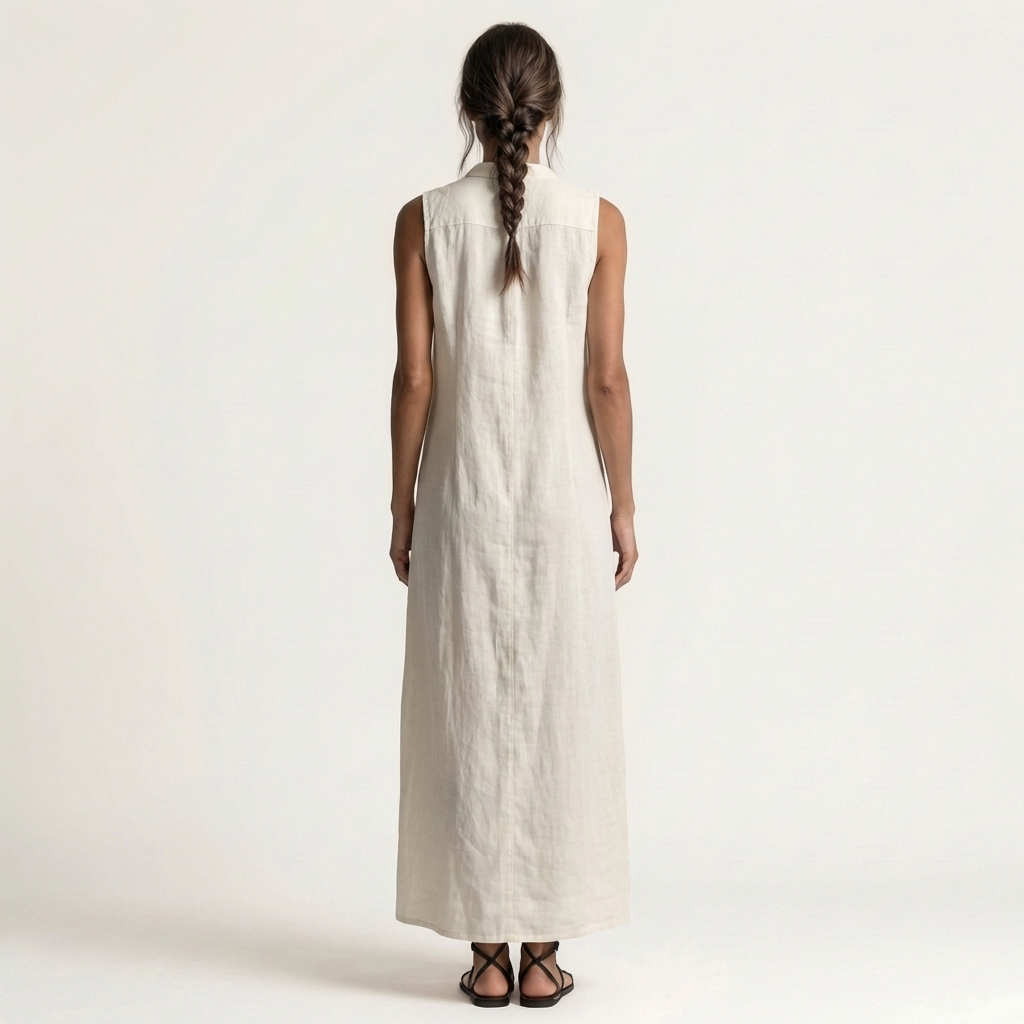 Mirabelle | Robe Maxi en Lin Sans Manches, Capuche et Boutons