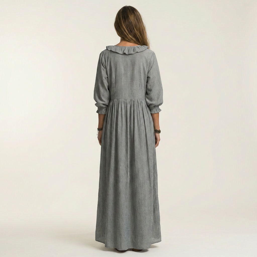 Josée | Robe Maxi Rayée à Volants et Manches Lanterne