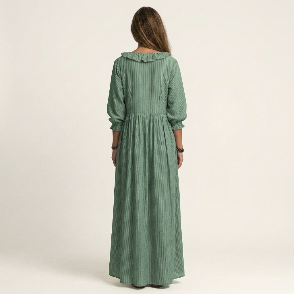 Josée | Robe Maxi Rayée à Volants et Manches Lanterne
