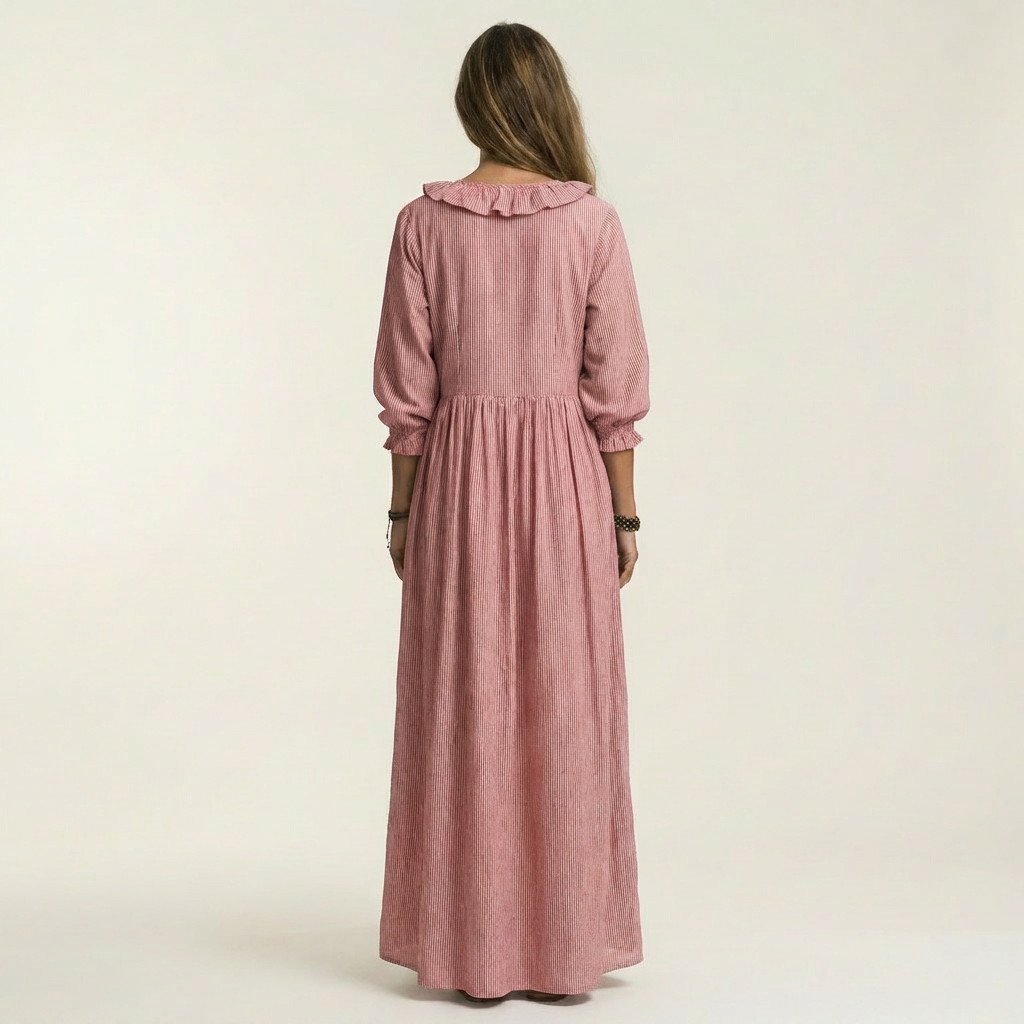 Josée | Robe Maxi Rayée à Volants et Manches Lanterne