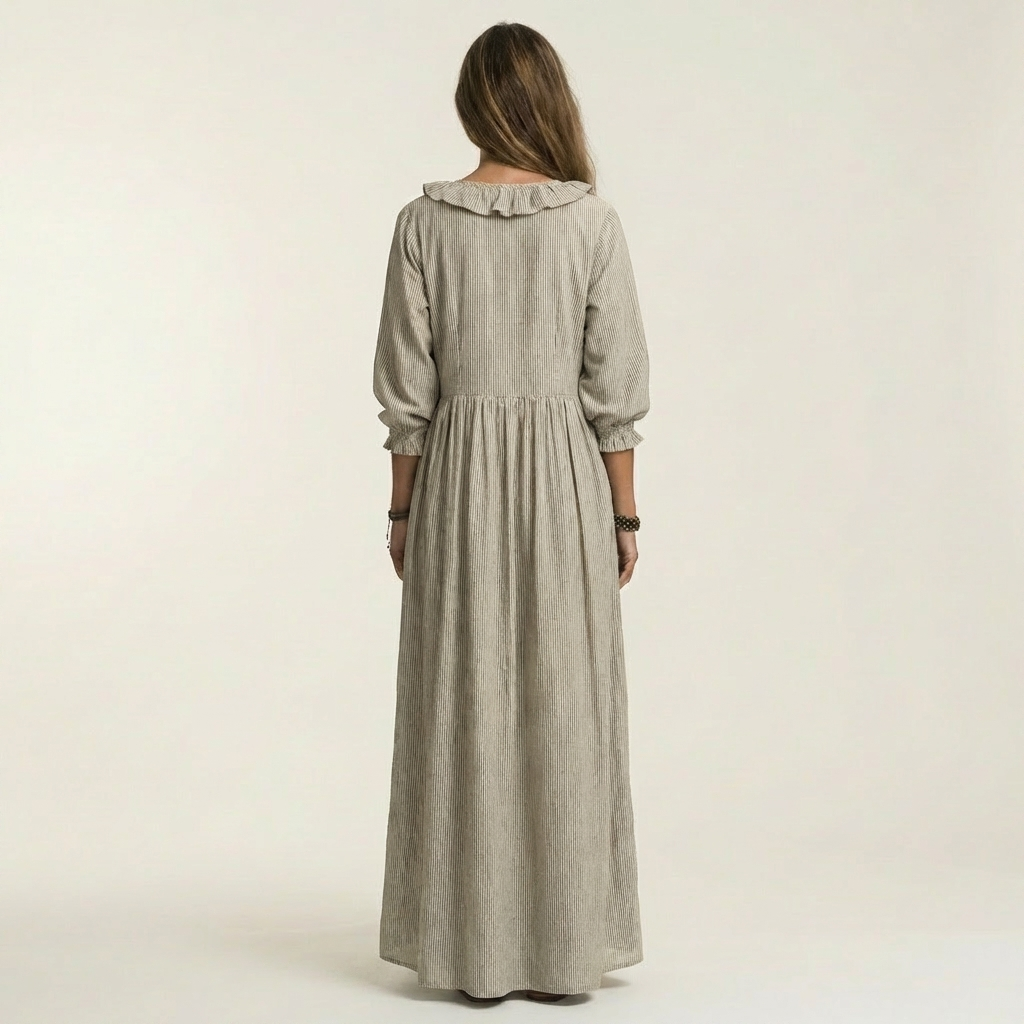Josée | Robe Maxi Rayée à Volants et Manches Lanterne