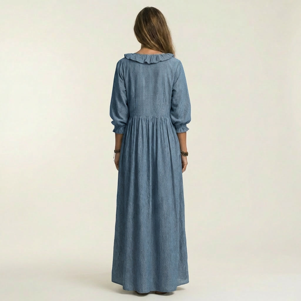 Josée | Robe Maxi Rayée à Volants et Manches Lanterne