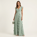 Éléonore | Robe Maxi Cache-Cœur, Manches Papillon, Volants Cascade